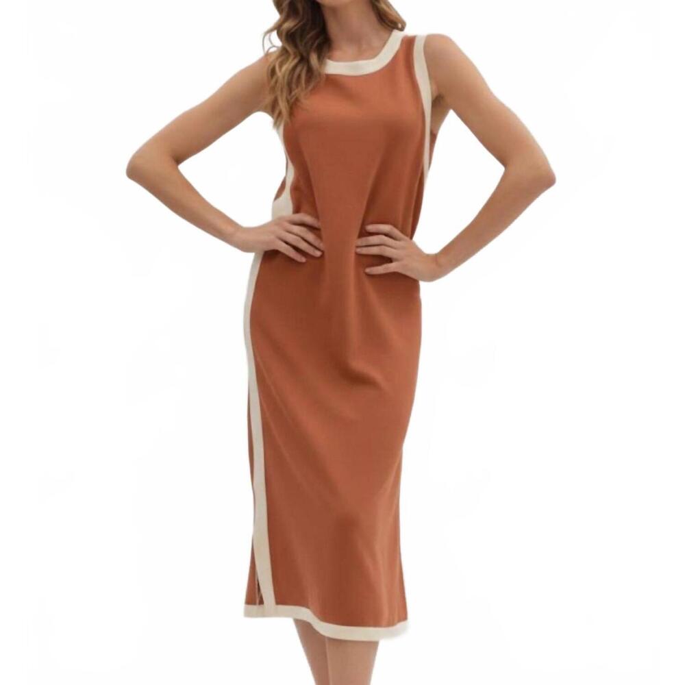 entro Rust Midi Dress with Cream Trim